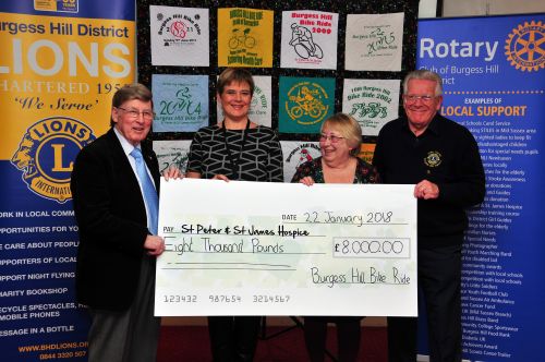 Presentation to Wendy Agate of St Peter & St James, by Lion Terri Stephens and Rotarian Brian Lewis, supported by Lion President John Carter